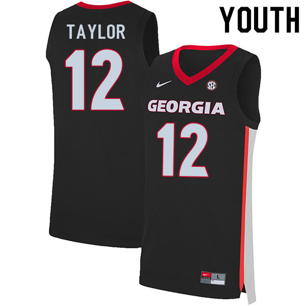Youth #12 Josh Taylor Georgia Bulldogs College Basketball Jerseys Sale-Black - Click Image to Close